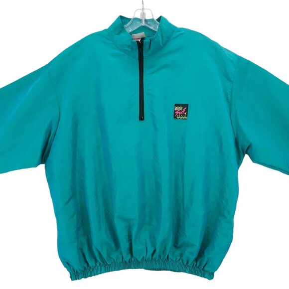 Vintage 90s SURF STYLE Windbreaker Jacket 1/4 Zip Iridescent Blue Green ONE SIZE - Picture 2 of 6
